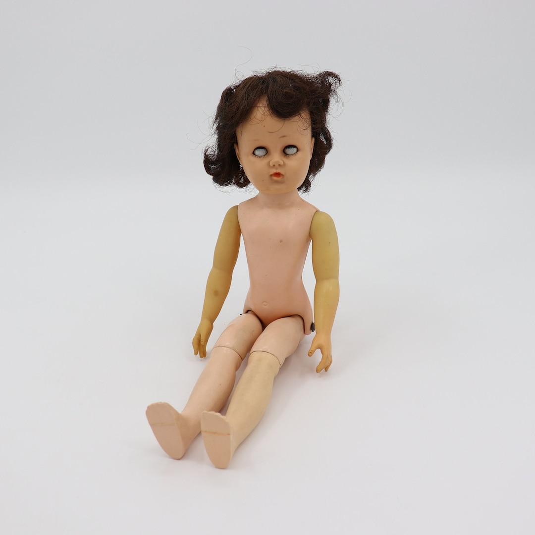 Vintage 18 Walking Doll With Brown Hair and White Eyes Creepy Scary Halloween Toy Etsy