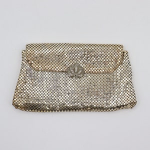 Vintage 1940s Whiting and Davis Clutch - Gold Art Deco Mesh Bag - Chainmail Purse