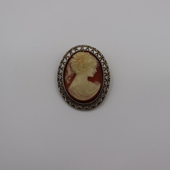 Antique Vintage Plastic Molded Pink Cameo Brooch … - image 2