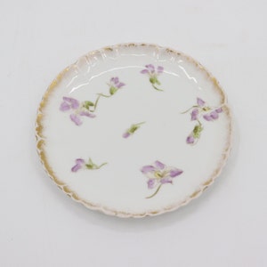 Antique Charles Field Haviland Limoges Small Floral Plate - 1890s Made in France - Vintage White Dish with Gold Rims and Purple Flowers