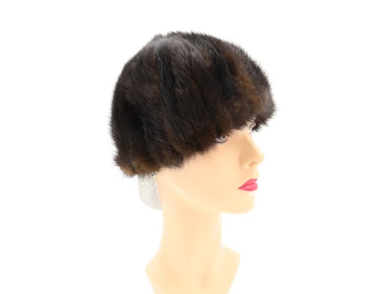 Vintage Brown Genuine Mink Hat - 1960s Real Fur Winter Cap  display picture 3