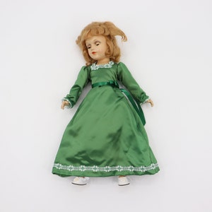 Vintage Blonde Toy Doll with Green Dress - Antique Scary Creepy Doll - Halloween Art Doll