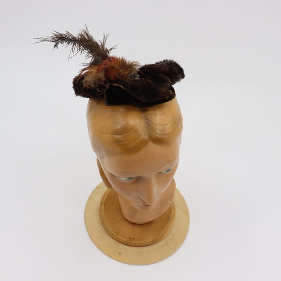 Vintage Brown Rabbit Fur Fascinator Hat - Skull C… - image 6
