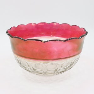 Vintage Indiana King&#39;s Crown Large Punch Bowl - Ruby Red/Cranberry Thumbprint Dish