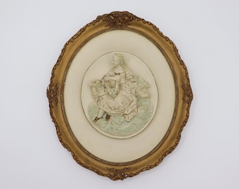 Antique Vintage 3D Victorian Style Chalkware Art - Rococo Woman Wall Hanging Picture