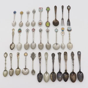 Vintage Mini Souvenir Spoon and Fork Lot of 30 - Antique Silverplate Collectors Utensils
