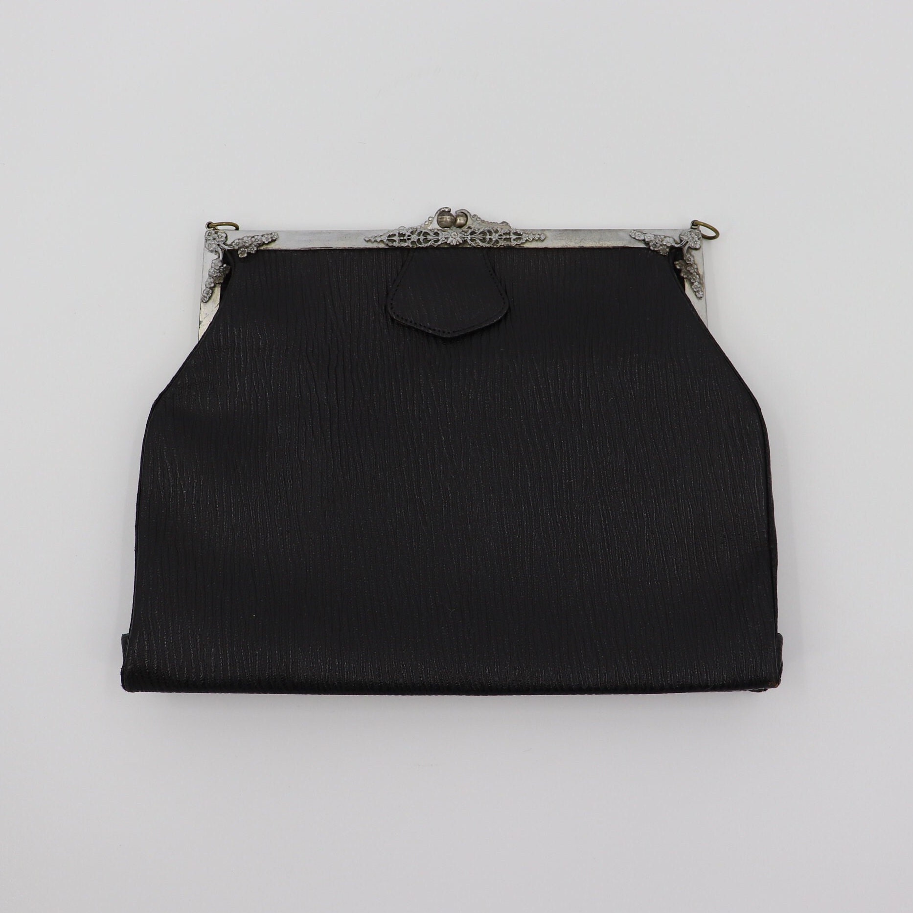 Evening bag, Sequins & silver-tone metal, black & silver — Fashion