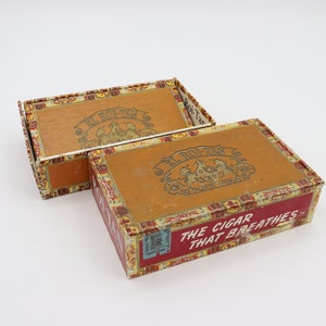 Set of 2 Vintage El Roi-Tan Cigar Boxes - Fior Fina, The Cigar That Breathes - Decorative Wooden Container