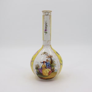 Antique Dresden Porcelain Vase - Vintage White and Yellow Rococo Hand Painted Home Decor with Gold Detailing