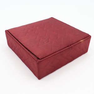 Vintage 1950s Jayhawk Glove Box - Antique Red Satin Quilted Container