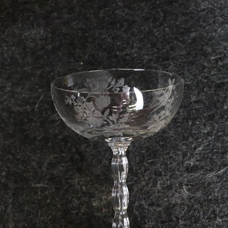 Vintage Fostoria Etched Glass Dish Set With 8 Plates, 8 Wine/water