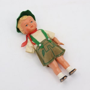 Antique Vintage Plastic Doll in Lederhosen - Western Germany Small Celluloid Toy Blonde Doll - AS/IS