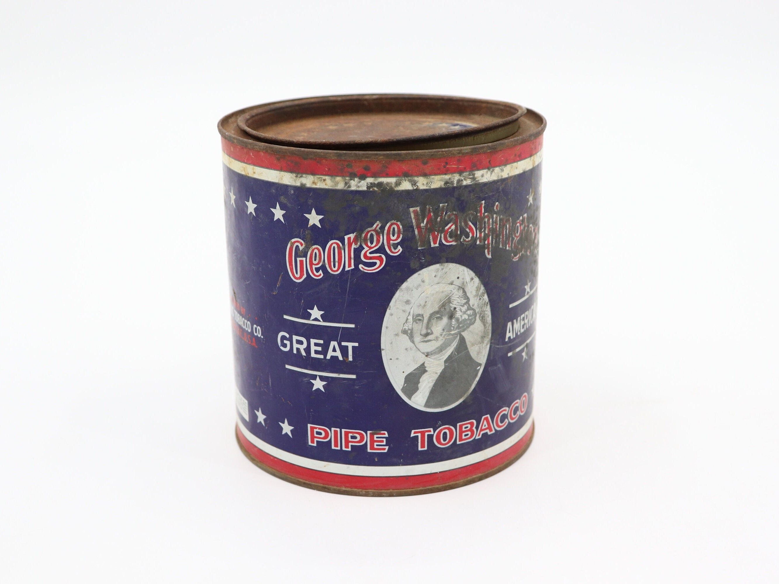 george washington pipe tobacco can Vintage Tin Great American (BOX W2 Patriotic George Washington R J