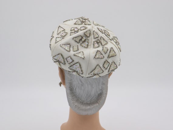 Vintage 1960s Women's White Hat with Sequins - Mo… - image 4