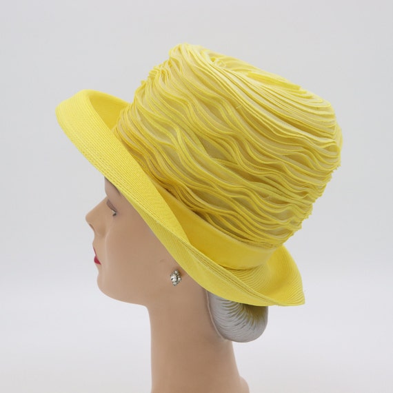 Vintage Howard Hanlon Yellow Sun Hat with Bow - 1… - image 4