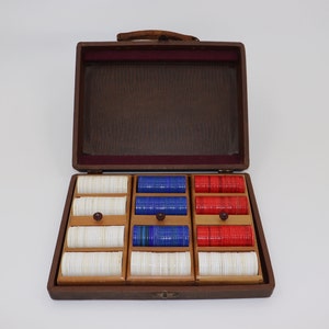 Vintage Poker Chip Set Box Container Antique Carrying Caddy Case Card Games, Gambling