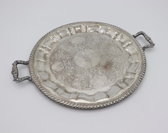 Antique Silverplated "R" Monogrammed Tray - Silver on Copper - Large Vintage Serving Dish