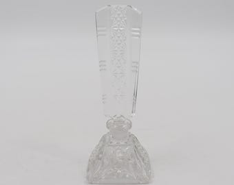 Antique Vintage Art Deco Perfume Bottle - Cut Crystal Glass with Tall Stopper