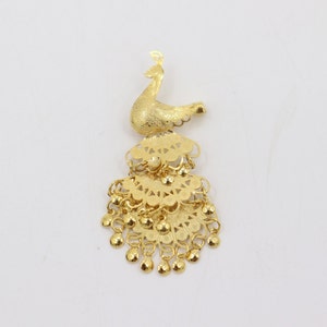 Vintage Gold Toned Peacock Brooch - Layered Filigree Metal Disks - Women&#39;s Dangling Articulated Pin