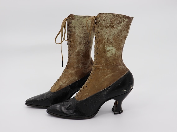 Antique Victorian Two-Toned Black and Brown Boots… - image 1