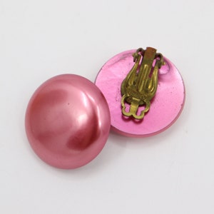 Vintage Pink Circular Earrings - 1950s Shiny Luster Clip-On Earring - Made in Japan
