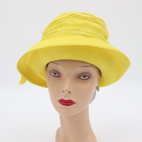 Vintage Howard Hanlon Yellow Sun Hat with Bow - 1… - image 3