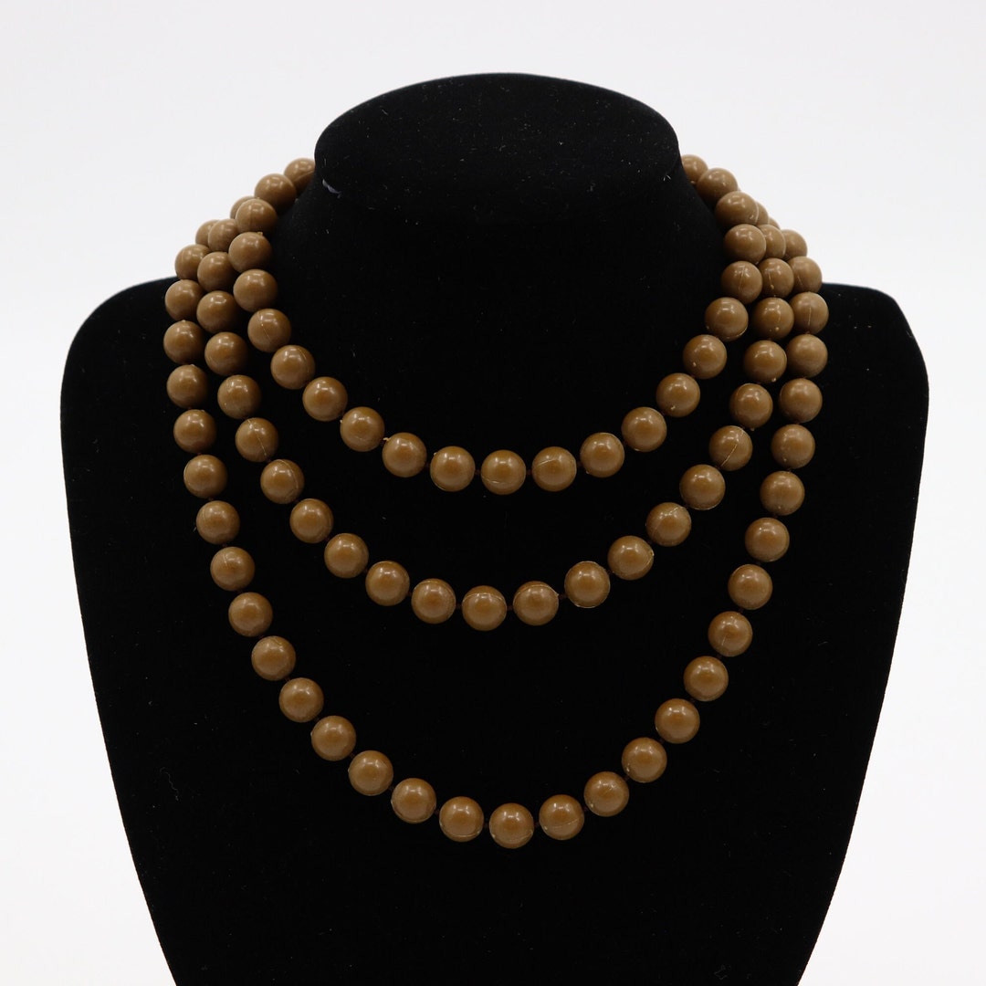 Collier Vintage En Perles Marron - Longueur 44 Cm - Ancien, En Très Bon état