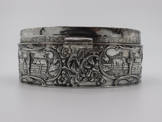 Antique Silver Plated Jewelry Box with Pilgrim Fa… - image 5