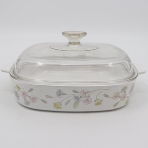Vintage 2.5L Corningware Pastel Bouquet Casserole Dish with Pyrex Glass Lid A-10-B