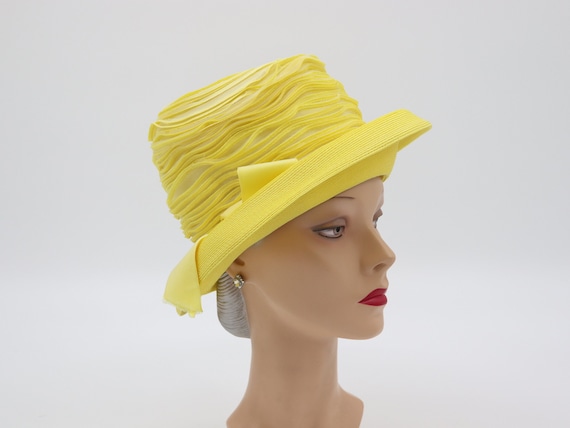 Vintage Howard Hanlon Yellow Sun Hat with Bow - 1… - image 2