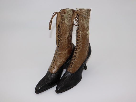 Antique Victorian Two-Toned Black and Brown Boots… - image 2