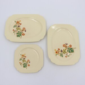 1930s Homer Laughlin Columbine Pattern Set of 2 Trays and 1 Luncheon Plate - Art Deco Vintage Floral China