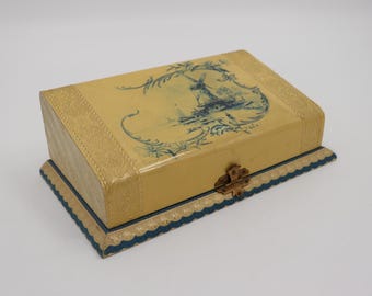Antique Victorian Edwardian Celluloid Dresser Box with Windmill Design - Vintage Jewelry, Trinket, Glove, Collar Box