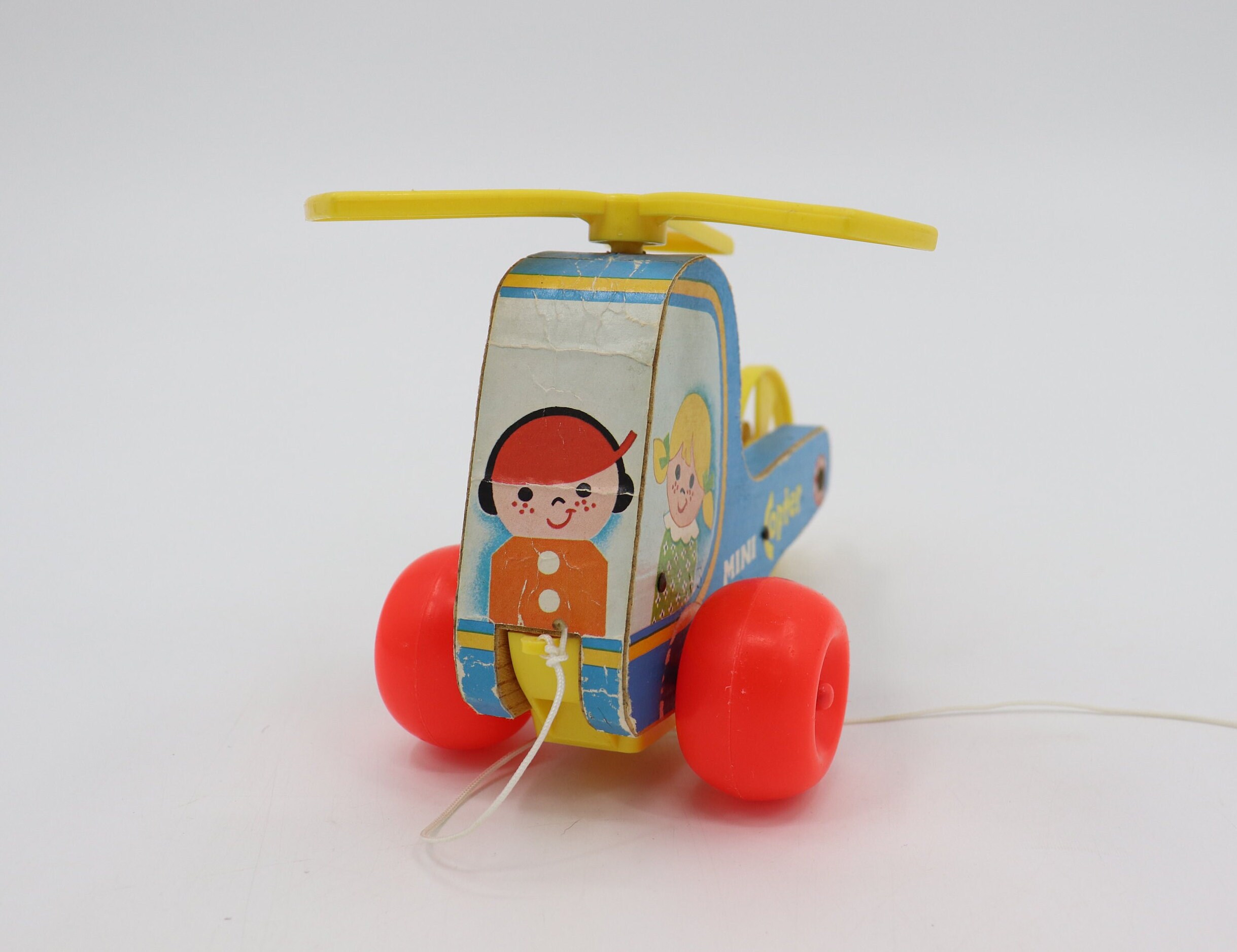 Vintage 1970s Mini Copter Pull Toy - Fisher Price Blue