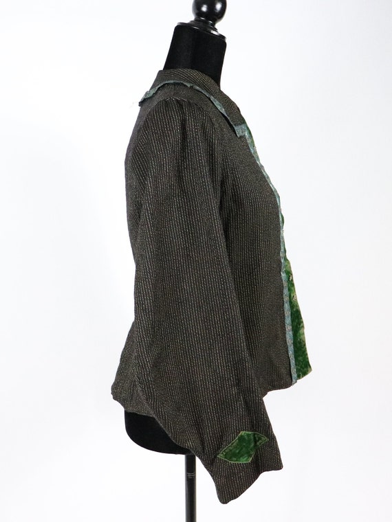 Antique Gray Victorian Maternity Coat - Green Vel… - image 2