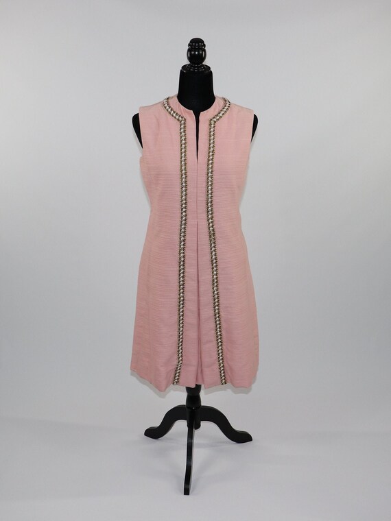 Vintage 1960s Pink Mod Dress with Sequin and Gold… - image 1