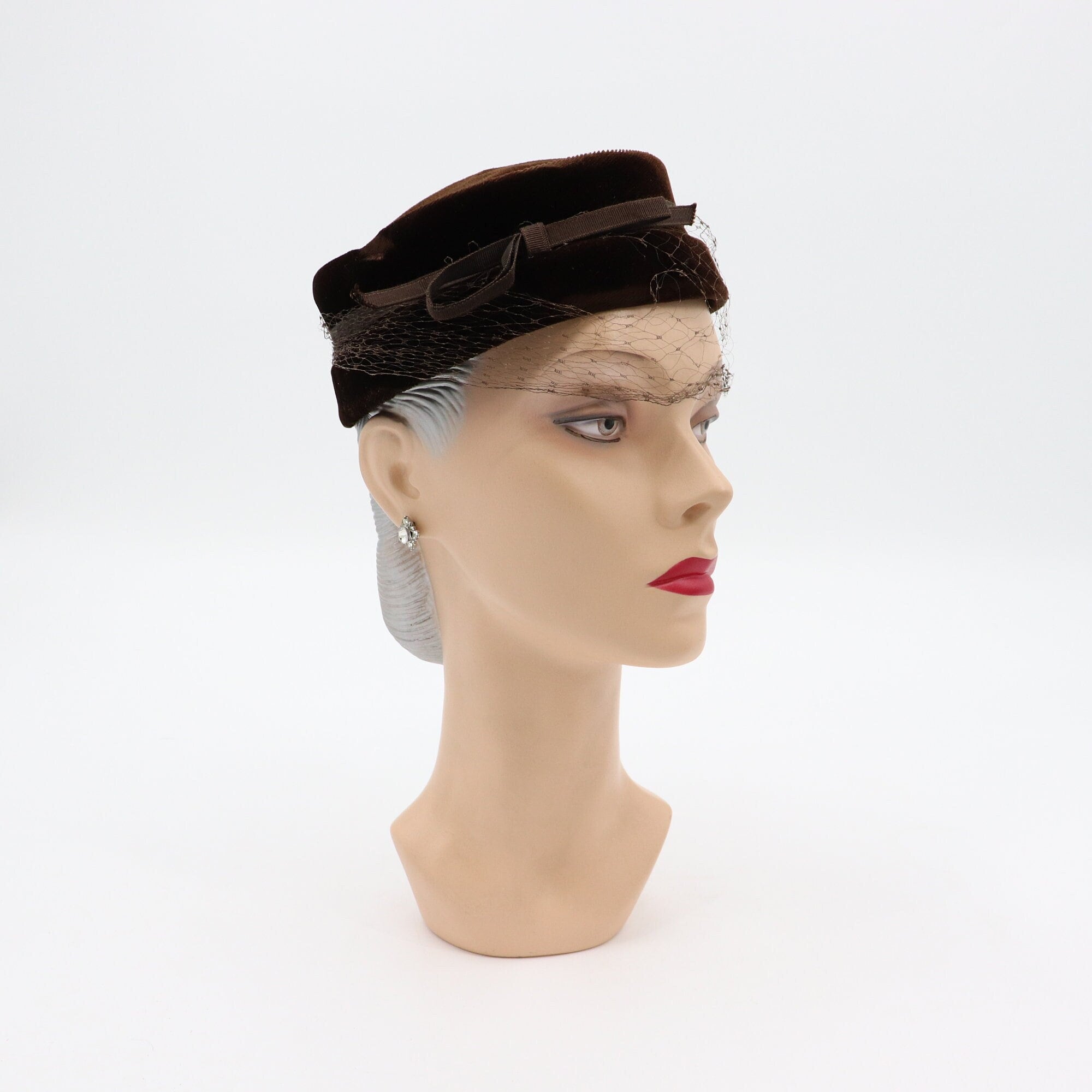 Vtg 60s Merrimac Pillbox Hat Brown 100% Wool Beret S 20\
