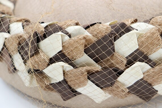 Vintage Brown Straw Hat with Veil - 1950s White a… - image 7