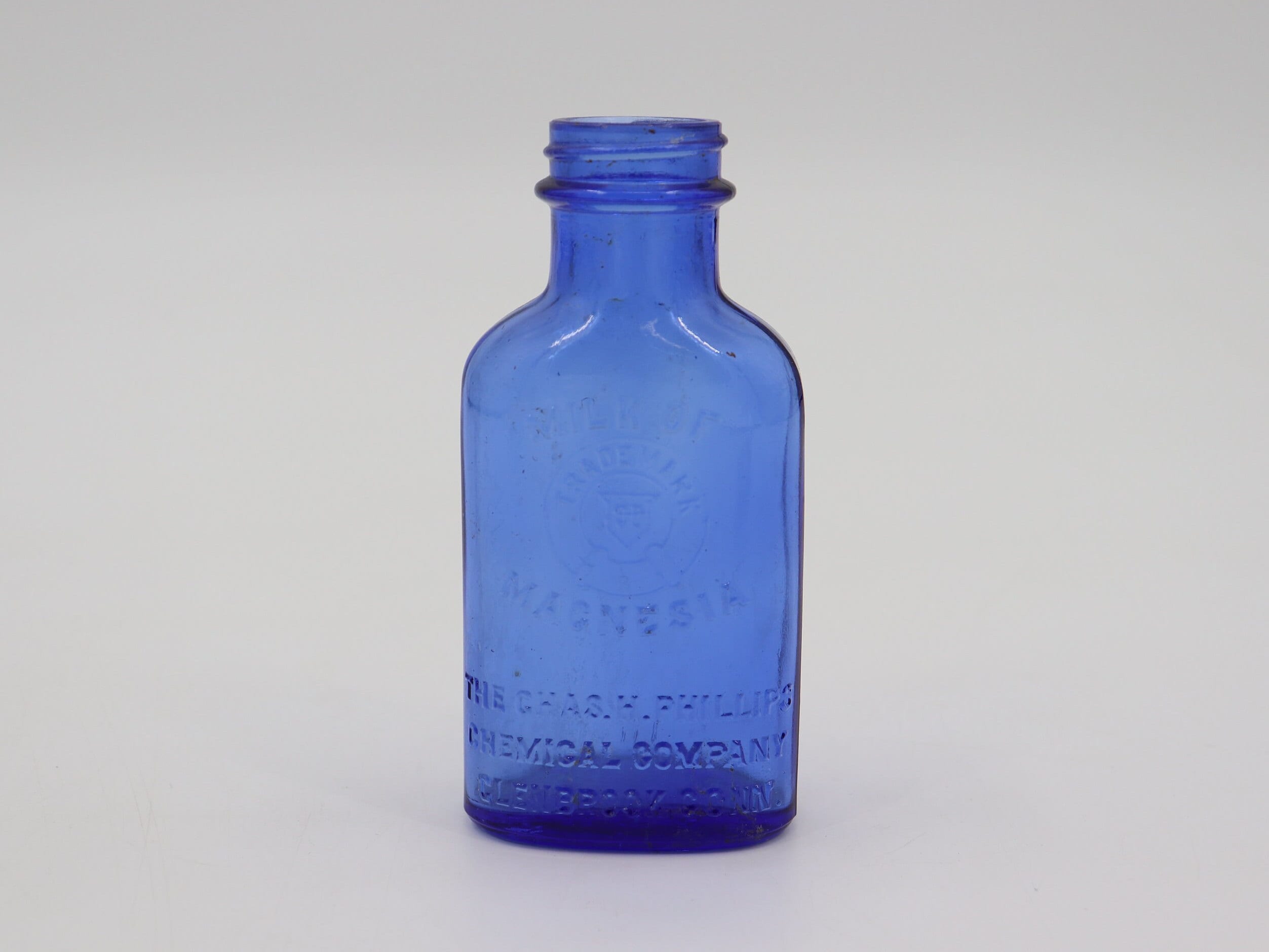 Vintage 1930s Milk of Magnesia Cobalt Blue Glass Bottle the Chas. H