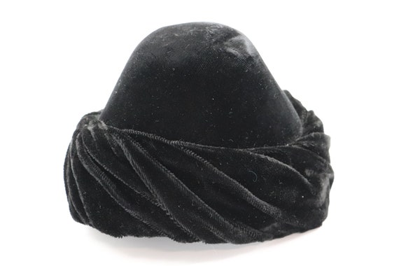 Vintage Black Velveteen Conical Hat - 1930s 1940s… - image 7