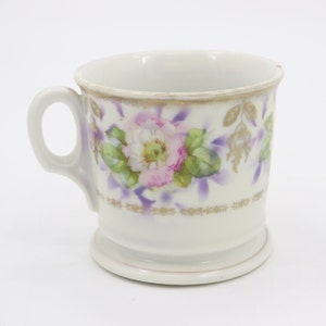 Antique Vintage White Floral Shaving Mug - Leuchtenburg Germany C.A.L & S - Pink Rose and Gold Trim Cup