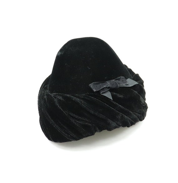 Vintage Black Velveteen Conical Hat - 1930s 1940s… - image 5