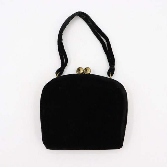 Vintage Black Velveteen Purse - 1950s 1960s Small 