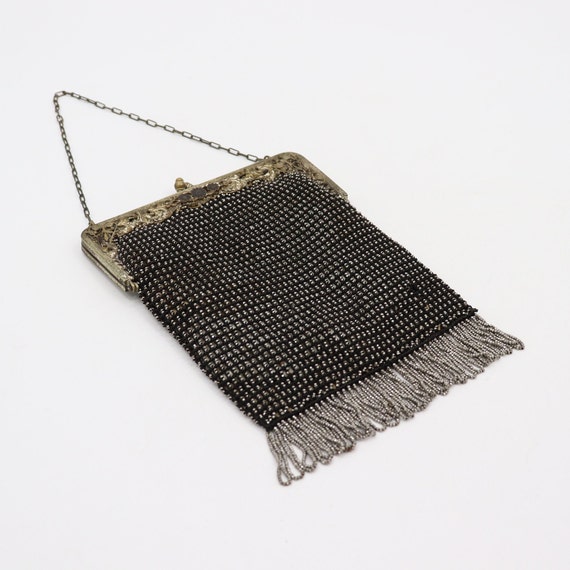 Antique 1920s Steel Cut Beaded Bag - Vintage Blac… - image 1