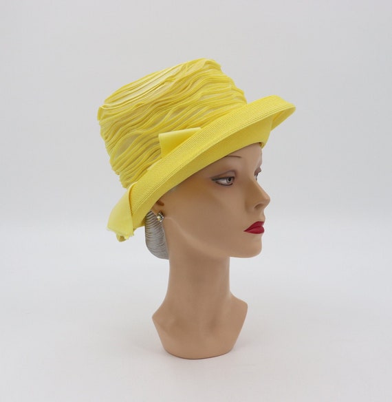 Vintage Howard Hanlon Yellow Sun Hat with Bow - 1… - image 1