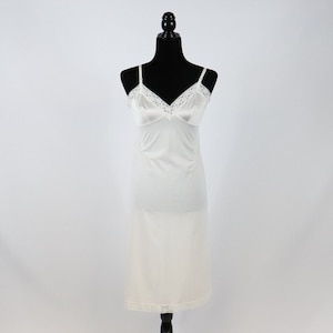 Vintage White Vanity Fair Nylon Slip Dress - 1960s Lace Lingerie Nightgown with Silky Bust