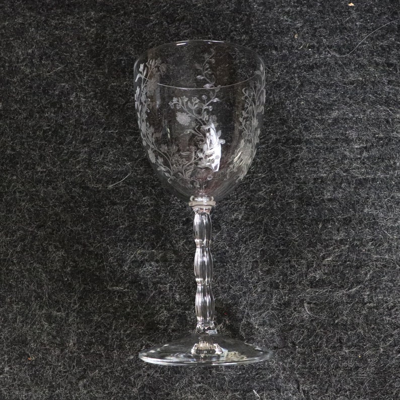 Vintage Fostoria Etched Glass Dish Set With 8 Plates, 8 Wine/water