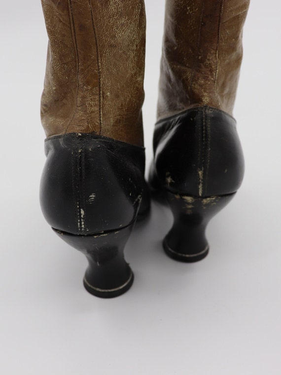 Antique Victorian Two-Toned Black and Brown Boots… - image 4