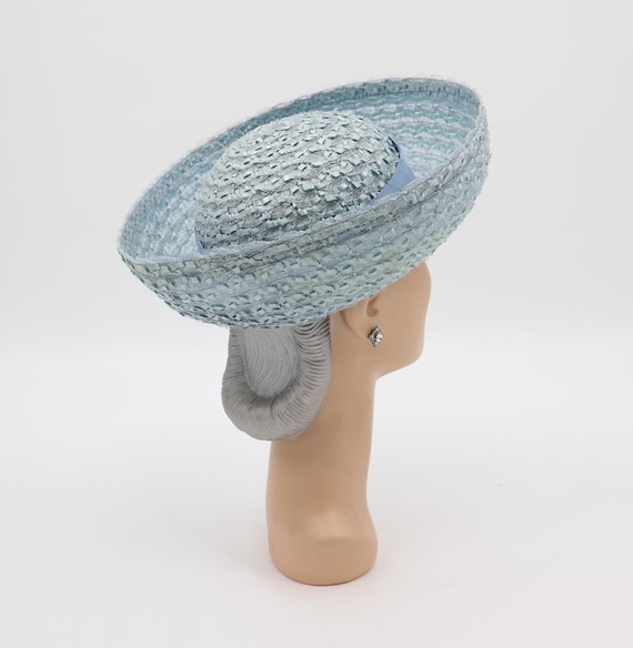 Vintage Blue Clover Lane Sun Hat - 1960s Upturned Brim Straw  display picture 2