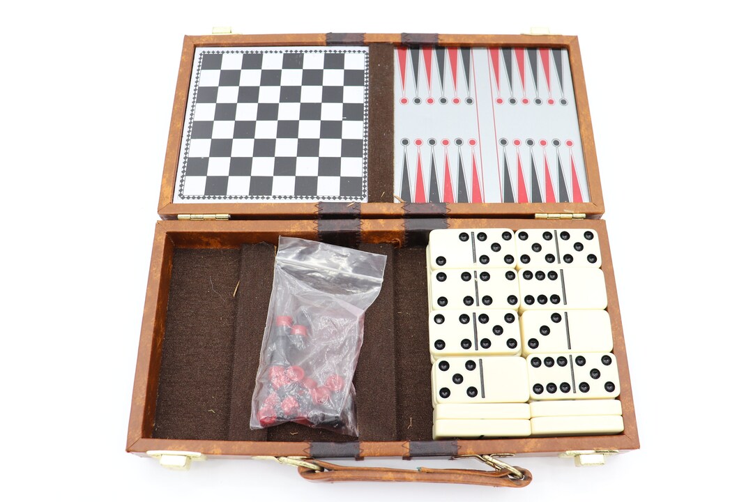 Vintage Travel Game Board Set Kit Dominoes Checkers Etsy